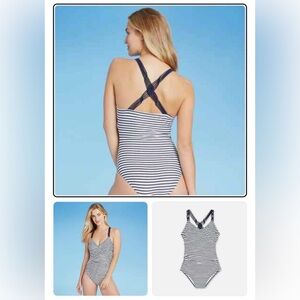 Kona sol navy blue & white Striped One-Piece Swimsuit size L
